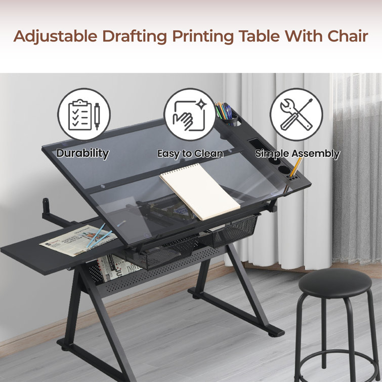 Height Adjustable Drafting Table and Chair Set